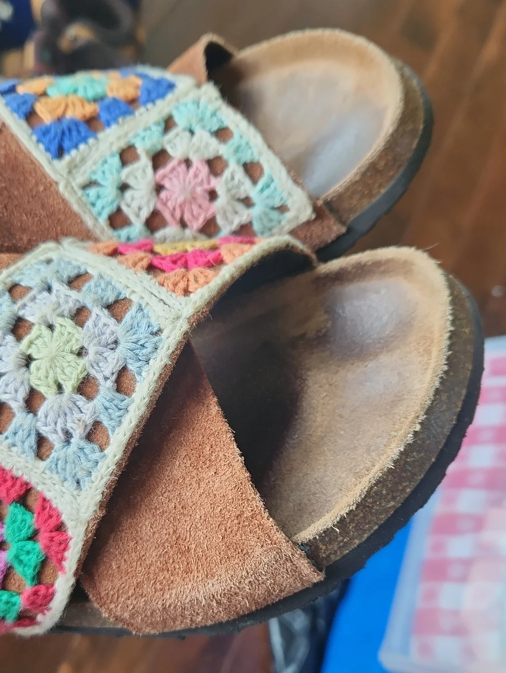 BOHO Muk Luks Crochet Granny Square Slides Size 12‎ Hippie Granola Girl